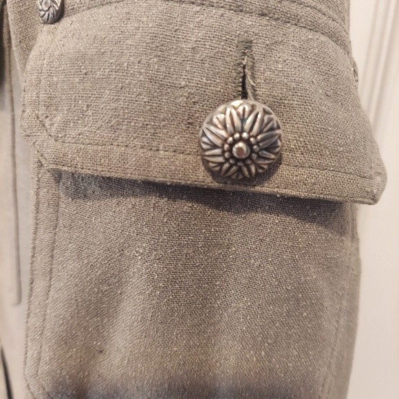 EVR Shirt Jacket Womens Army Green 100% Raw Silk Pockets Polyester Lined sz S/P - Picture 7 of 10